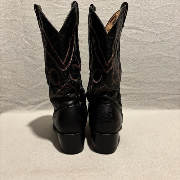 Vintage Black Leather Mens Western Cowboy Boots Genuine Leather Pointed Toe - Picture 6 of 13